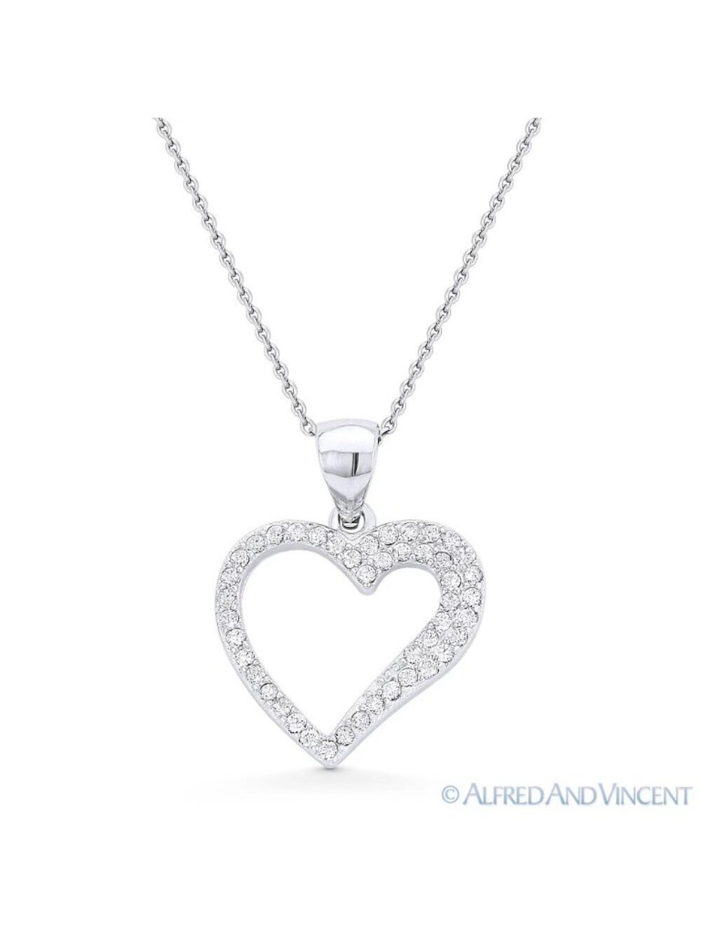 Heart CZ Crystal Pave Love Charm Pendant & Necklace .925 Sterling Silver Rhodium